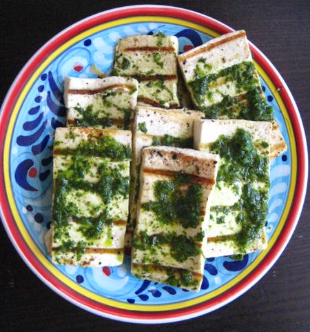 Grilled Tofu with Cilantro Sauce